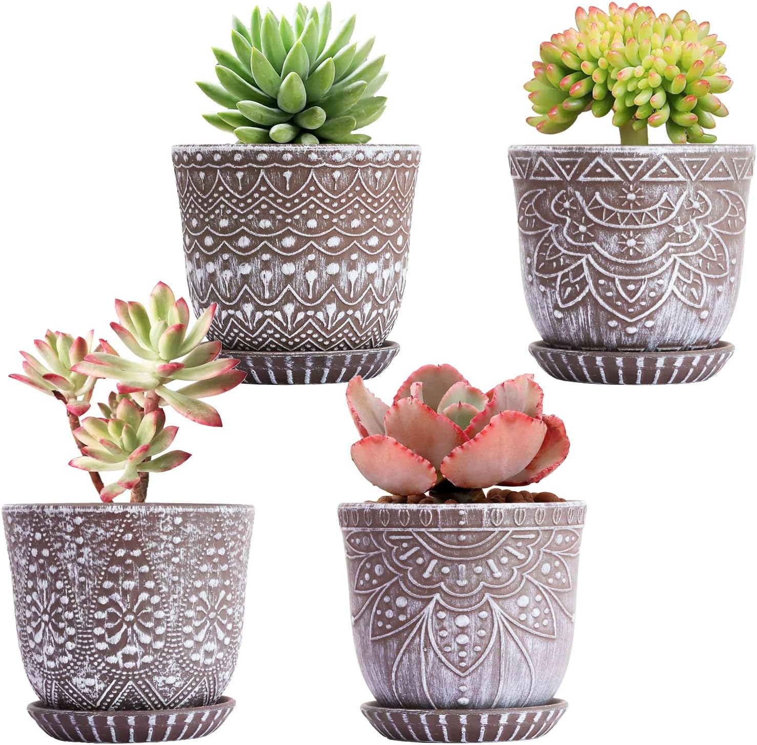 Gepege Ceramic Plant Pots, 6 Inch Indoor Planters with Drainage & Saucers
