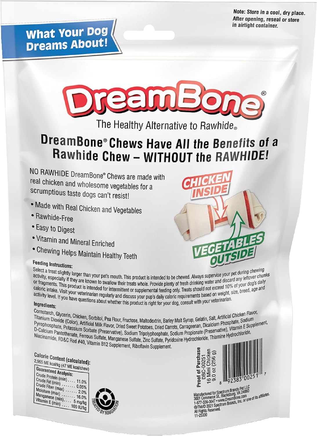 DreamBone Mini Bone Rawhide-Free Dog Treats With Real Protein, 24 Count | Daily Chew, Digests Safely and Completely, Made With Real Protein, Chicken and Veggies, For Adult Dogs