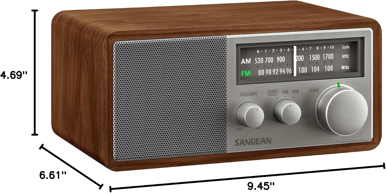 Sangean SG-116 AM/FM Analog Wooden Cabinet Receiver, Walnut-Silver