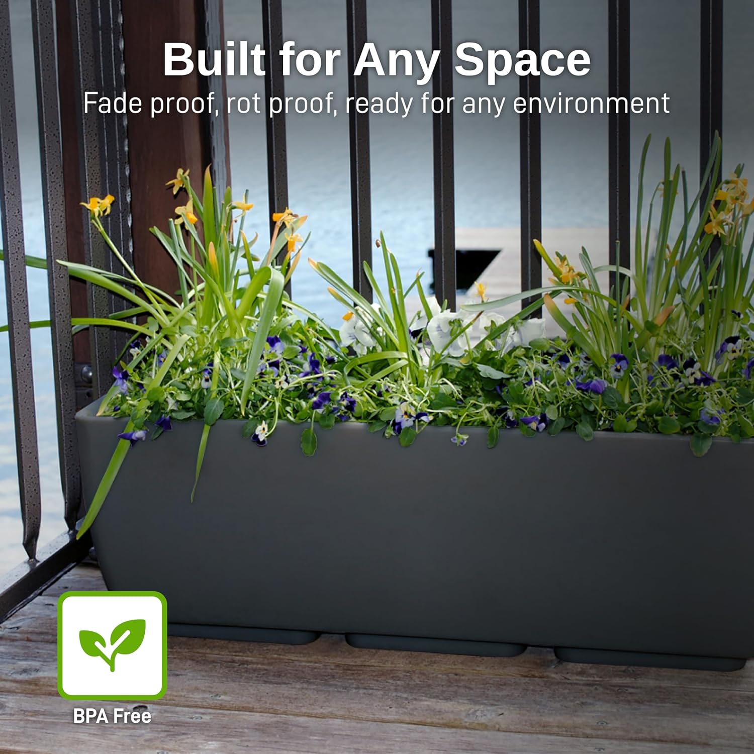 RTS Home Accents 30" Urban Rectangular Garden Planter, Graphite - Stylish, Durable, and Weather-Resistant Planter for Outdoor Gardens, Patios, and Urban Spaces
