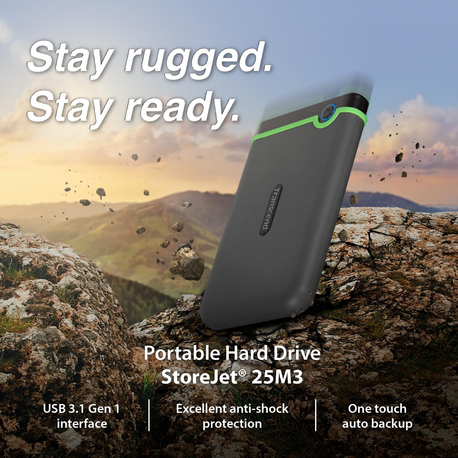 Transcend 4TB StoreJet 25M3 Rugged Portable HDD, One Touch Backup