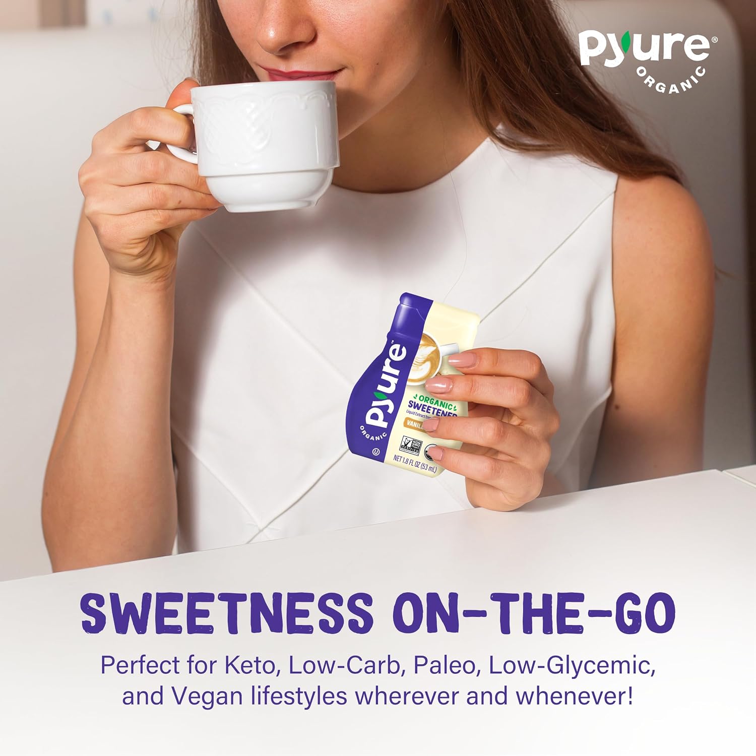 Pyure Organic Vanilla Stevia Liquid Sweetener | Sugar-Free Stevia Drops | Keto Sugar Substitute | Zero Calorie, Zero Carb, Zero Sugar | Liquid Sweetener for Coffee, Tea, Baking | 1.8 fl oz Bottle