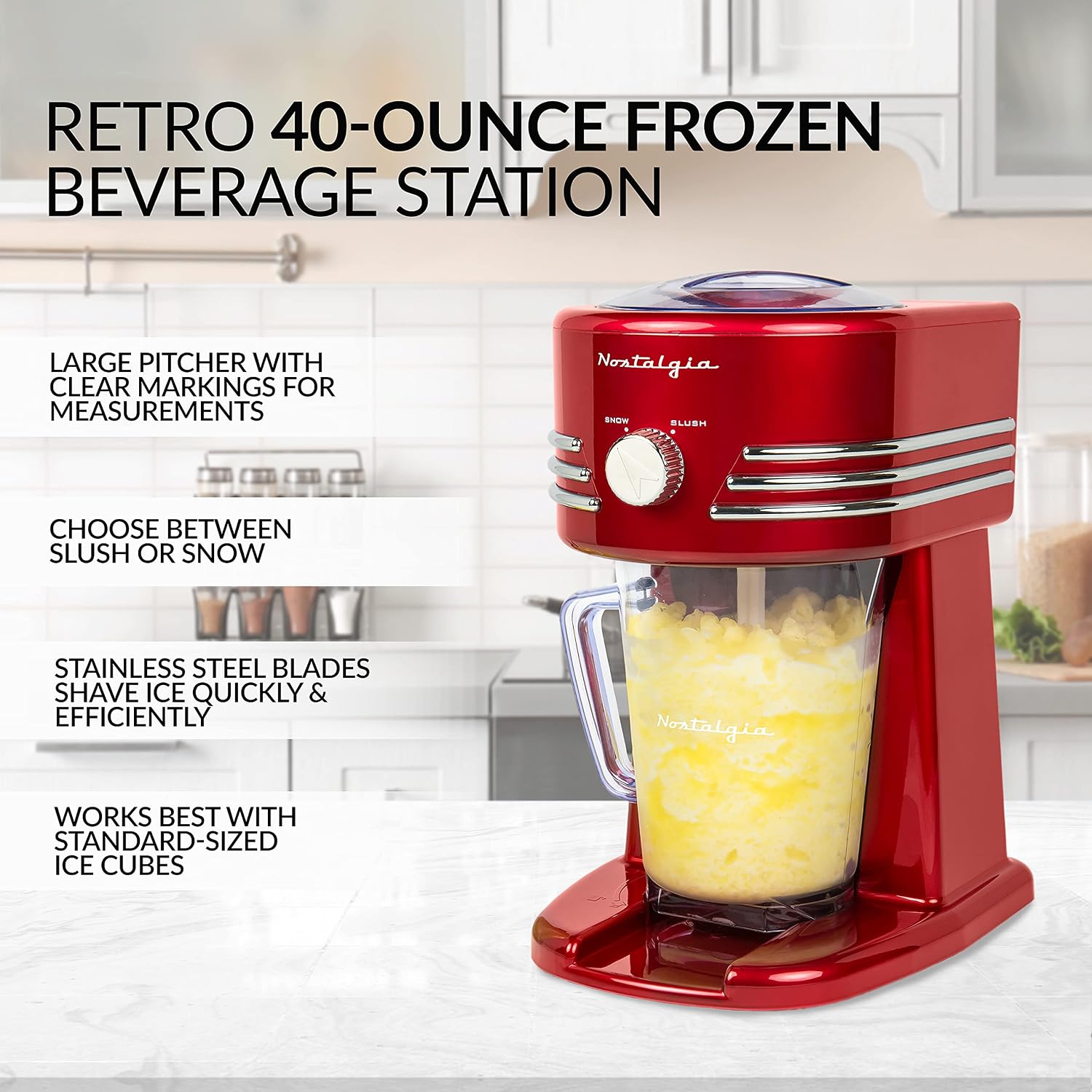 Nostalgia Taco Tuesday Frozen Drink Maker and Margarita Machine for Home - 40-Ounce Slushy Maker with Stainless Steel Flow Spout - Easy to Clean and