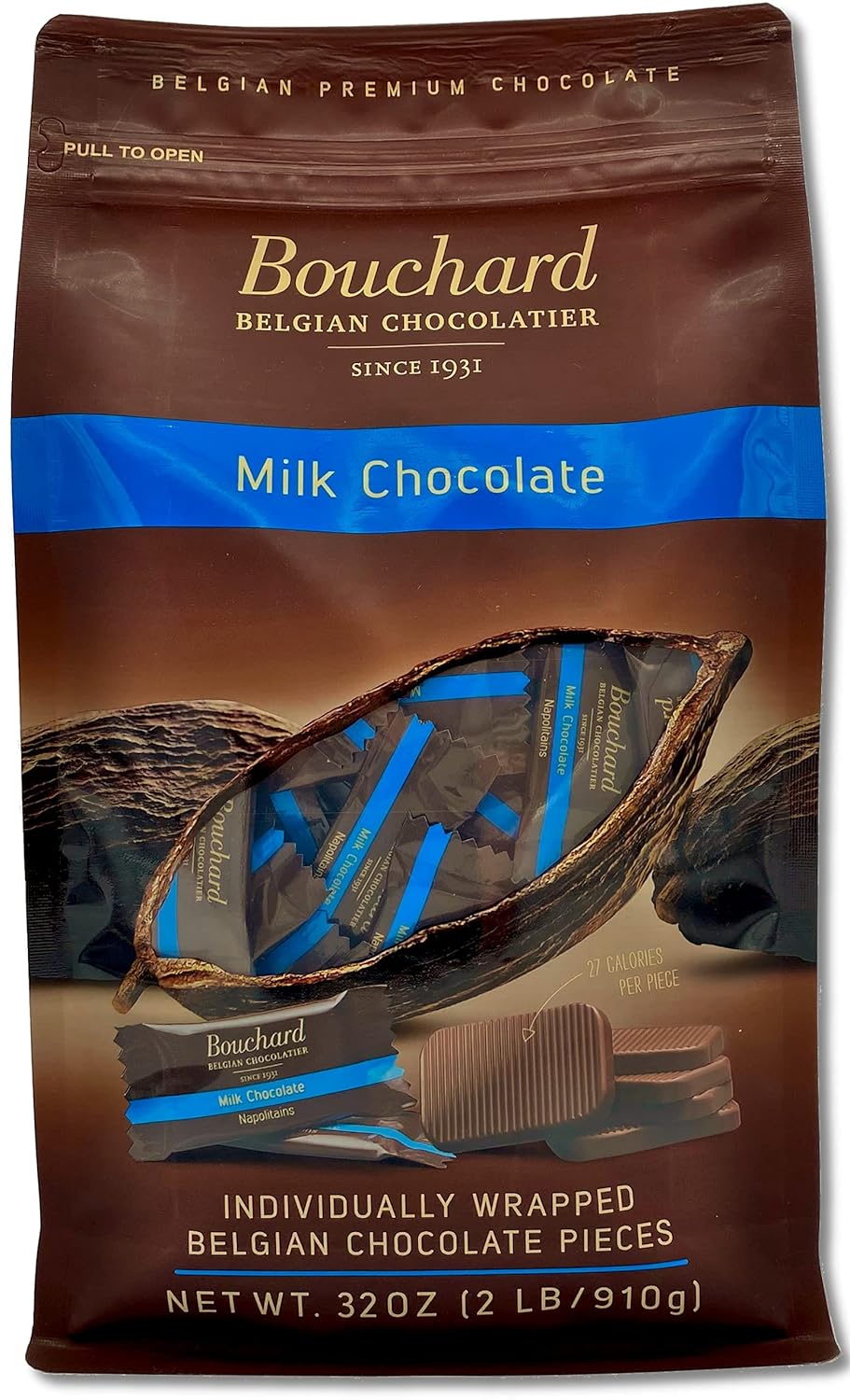 Bouchard Premium Belgian Dark Chocolate with 72% Cacao | Individually Wrapped Pieces (2 LB)