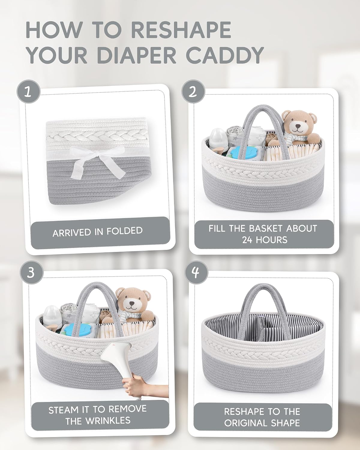 Maliton Diaper Caddy Organizer for Baby, Cotton Rope Baby Gift Basket, Portable Diaper Organizer for changing table, Nursery Storage Organizer