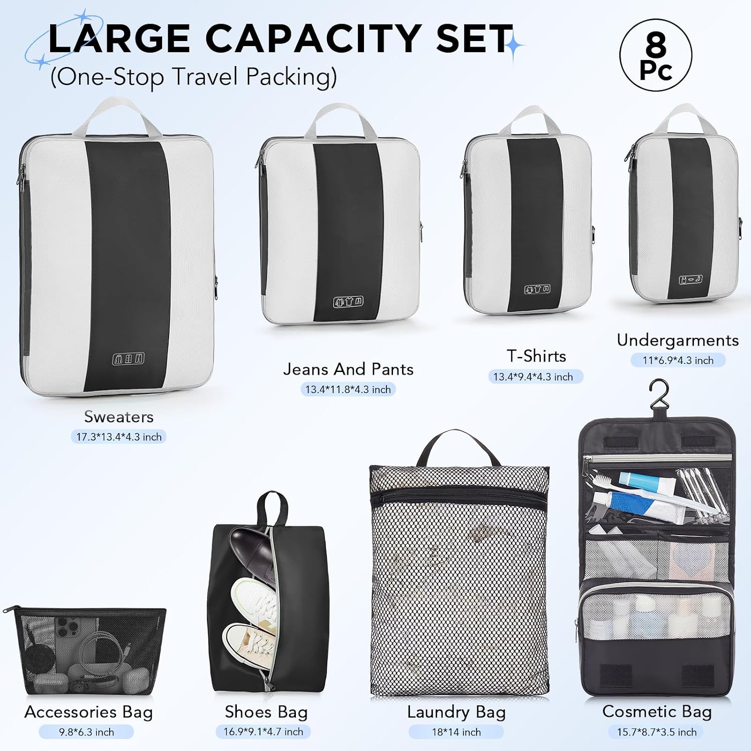 OlarHike 10 Set Compression Packing Cubes for Travel Essentials,Compressible Expandable Space Saver Bags for Organizing Clothes,Luggage Suitcase Garment Bags with Over 1000 pcs Mesh Holes(Black)