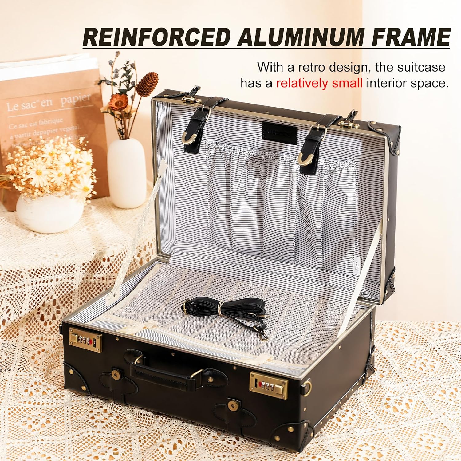 urecity Vintage and Cute Carry-on Overnight Case Non-wheeled Mini Leather Trunk Suitcase with Shoulder Strap