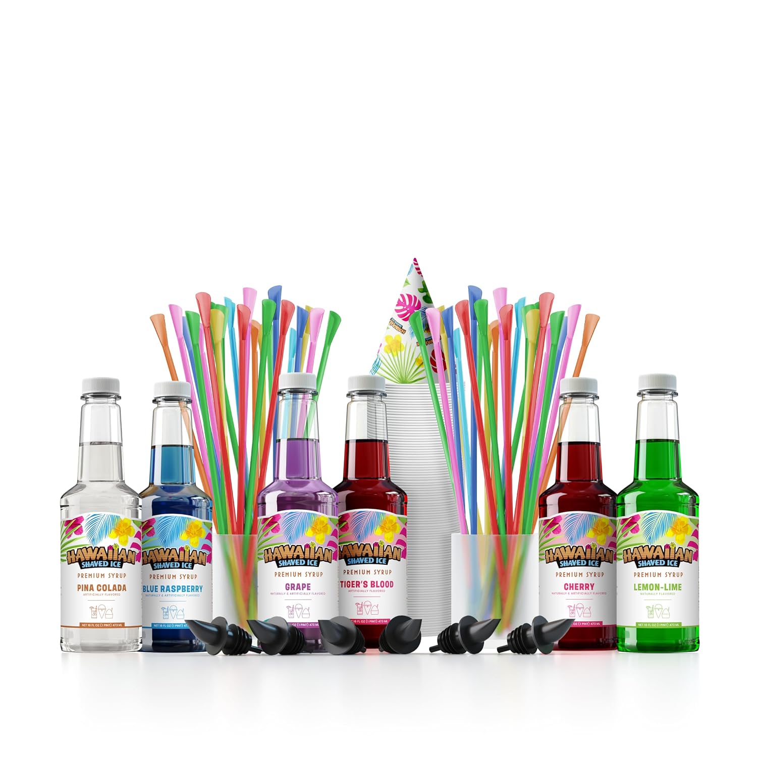 Hawaiian Shaved Ice Blue Raspberry Syrup - Made Nut Soy Dairy Free in the USA - Flavor Fluffy Shaved & Crunchy Snow Cone - Shelf Stable After Opening - Makes 8 Servings - 16 ounces