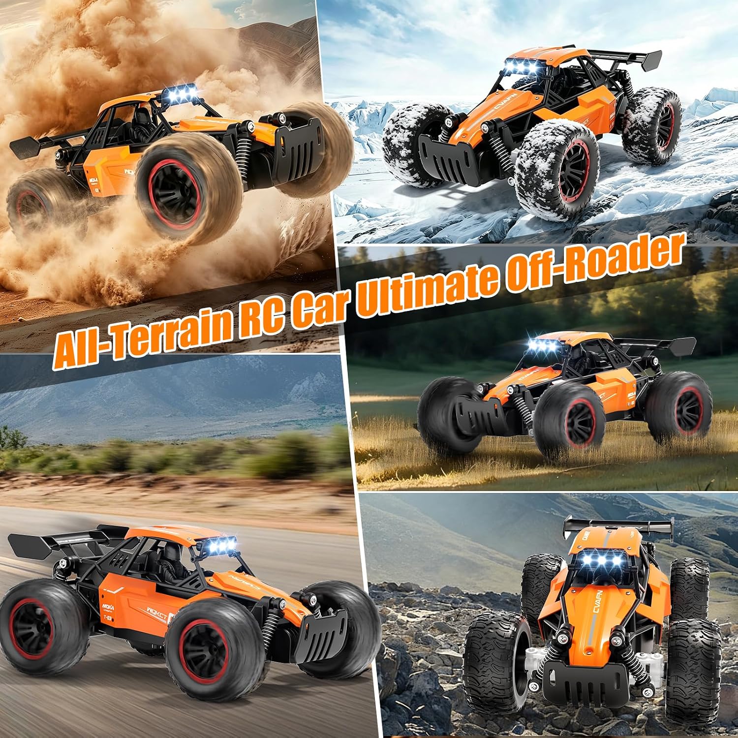 Remote Control Car, Fast RC Monster Truck with Durable Metal Body, 1:16 Off-Road RC Crawler with LED Headlights, All-Terrain Drift Car, 3 4 5 6 7 8 9 10 Year Old Boys Girls Kids Gifts