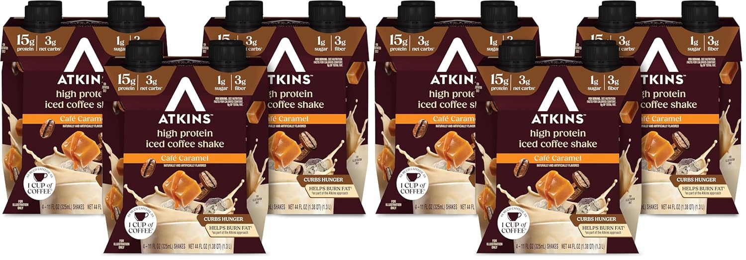 Atkins Café au Lait Iced Coffee Flavored High Protein Shake, Low Sugar and Low Carb, Keto Friendly, Ready to Drink Protein Drink, Gluten Free