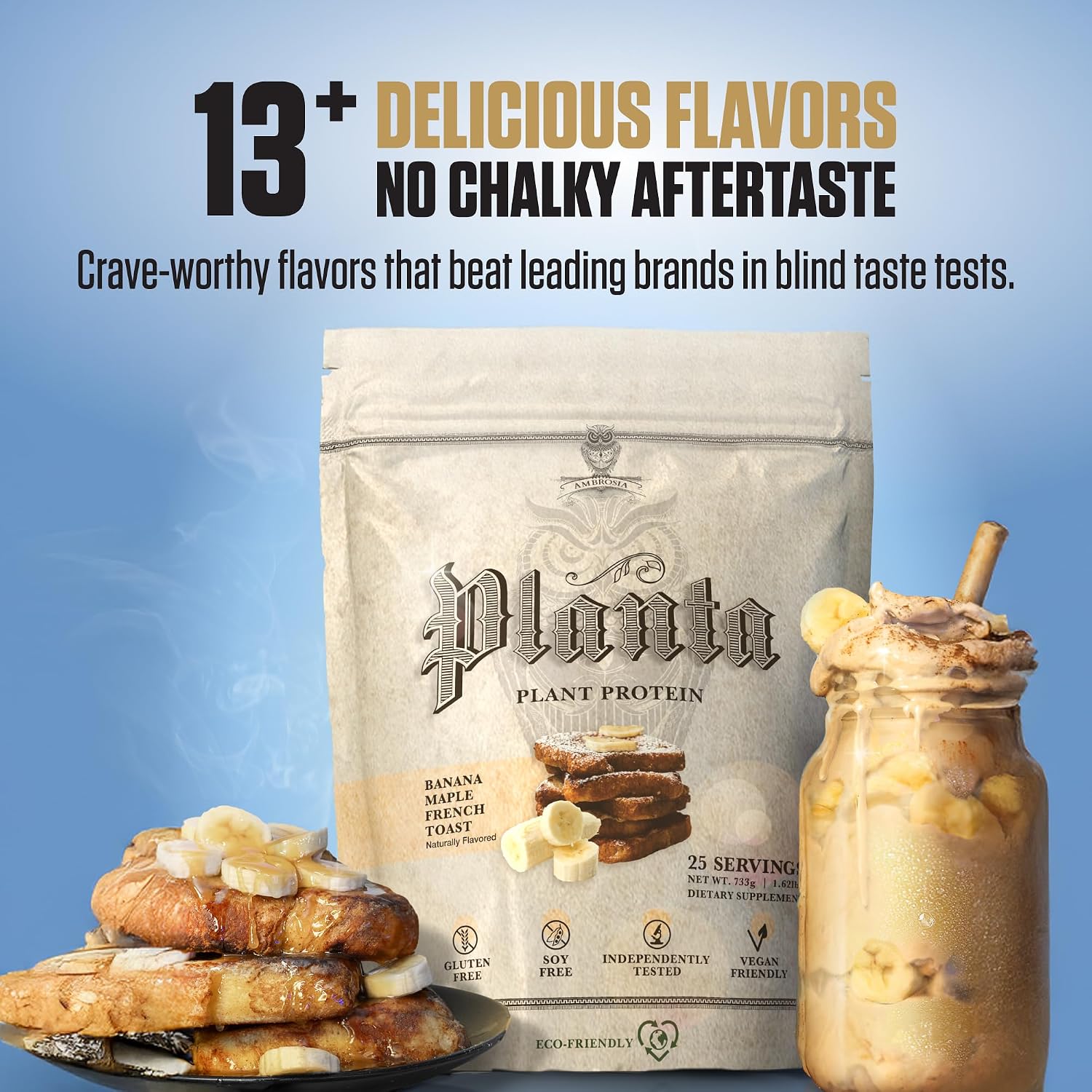 Ambrosia Plant Based Protein Powder 20g | Clean Vegan Pea Protein Powder | Gluten & Dairy Free, Keto Friendly, No Added Sugar | 25 Servings | Banana Maple
