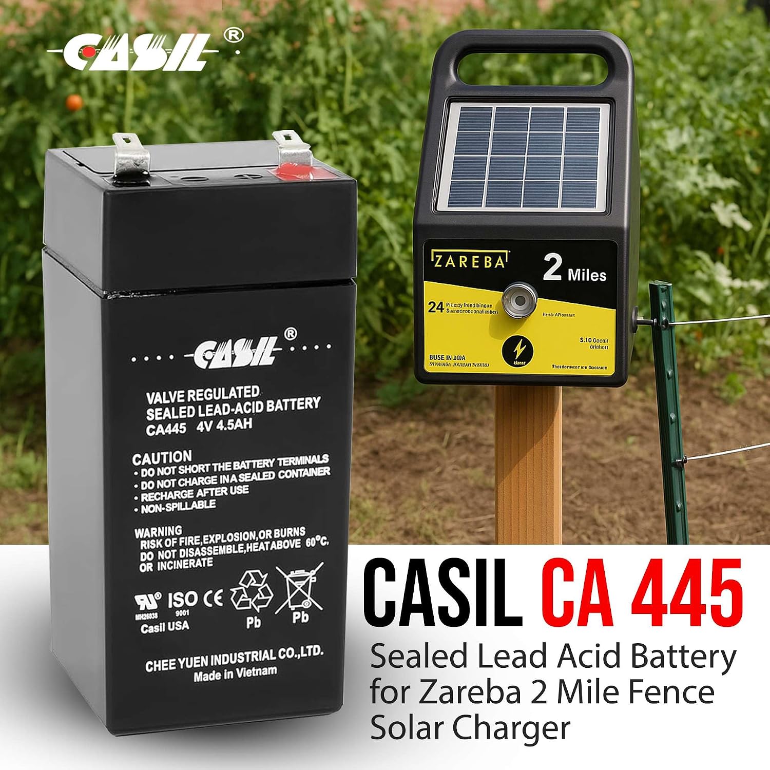 Casil Fi-Shock SS-440 Zareba Electric Fence Charger 4 Volt Rechargeable Battery 4A AGM Valve Regulated Lead Acid Battery for Solar Electric Fence