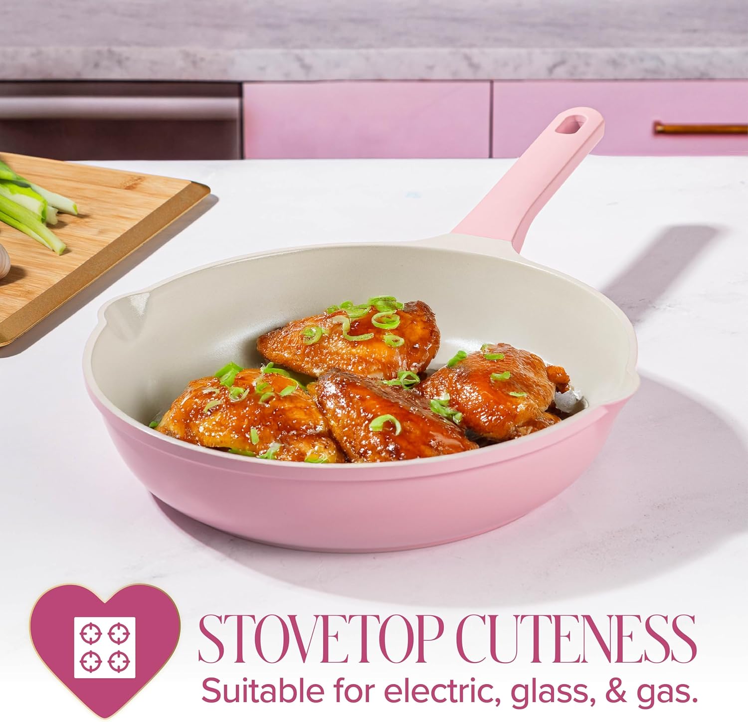 Paris Hilton Cast Aluminum Dutch Oven with Lid, Ceramic Nonstick Coating Made Without PFAS, PFOA, PFOS & PTFE, Heart Knob, 4.3-Quart, Pink