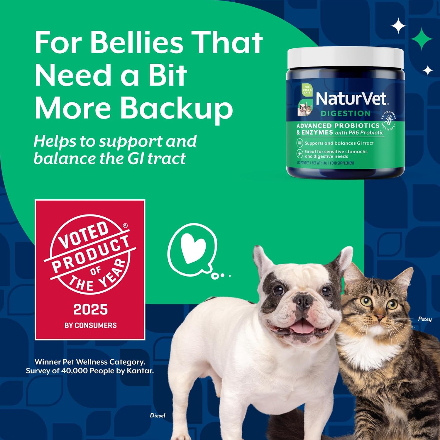 NaturVet Digestive Enzymes with Pre & Probiotic for Dogs & Cats - 8 oz | Supports Diet Changes & a Healthy Digestive Tract with Prebiotics, Powder