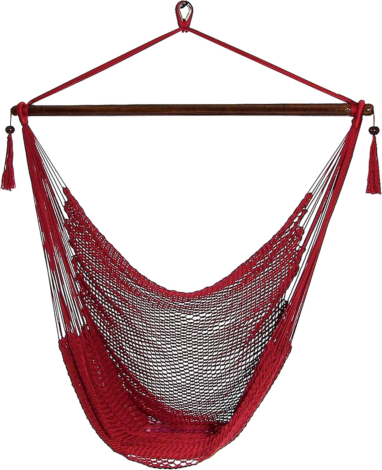 Sunnydaze Hanging Hammock Chair Swing for Patio, Caribbean, Tan | 300 lb Capacity, Wooden Spreader Bar, Woven Polyester, Hang From a Tree, Hammock Chair Stand, or Ceiling, Hammock Swing Chair