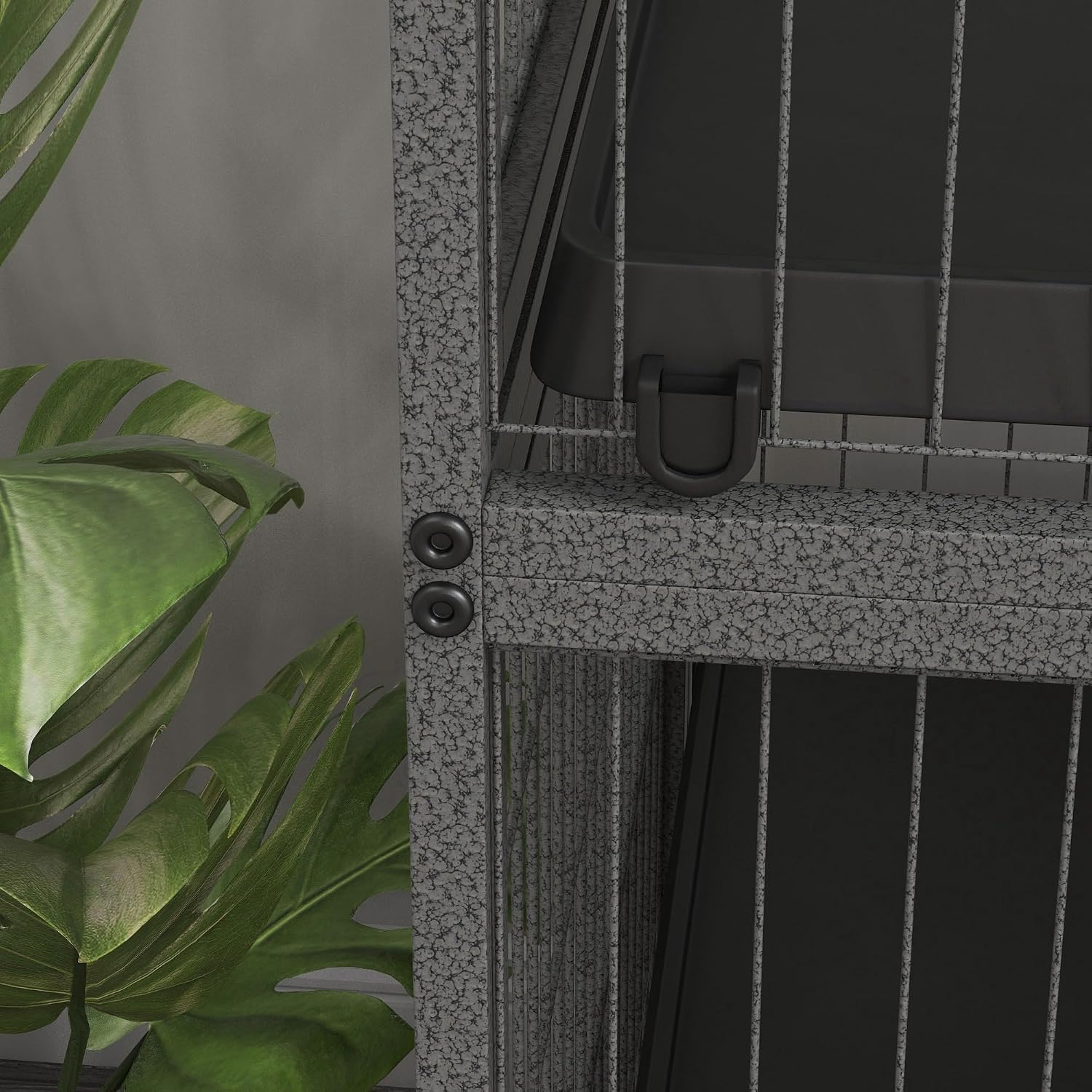 PawHut Metal Small Animal Cage, 4-Tiers Rolling Big Ferret Cage, Gray