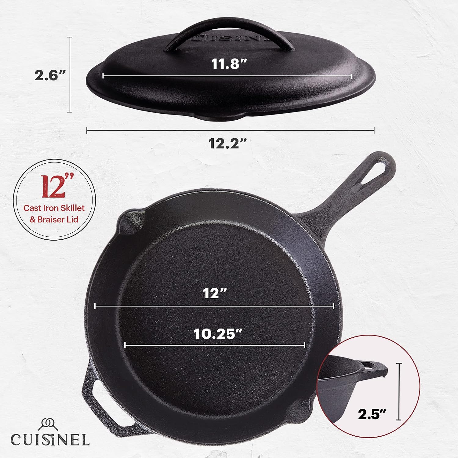Cast Iron Skillet - 10"-Inch Frying Pan with Pour Spouts + Pan Scraper + Silicone Grip Handle Cover Holder - Pre-Seasoned Oven Cookware - Indoor/Outdoor Use - Stovetop, Induction. PFAS and PFOA-free