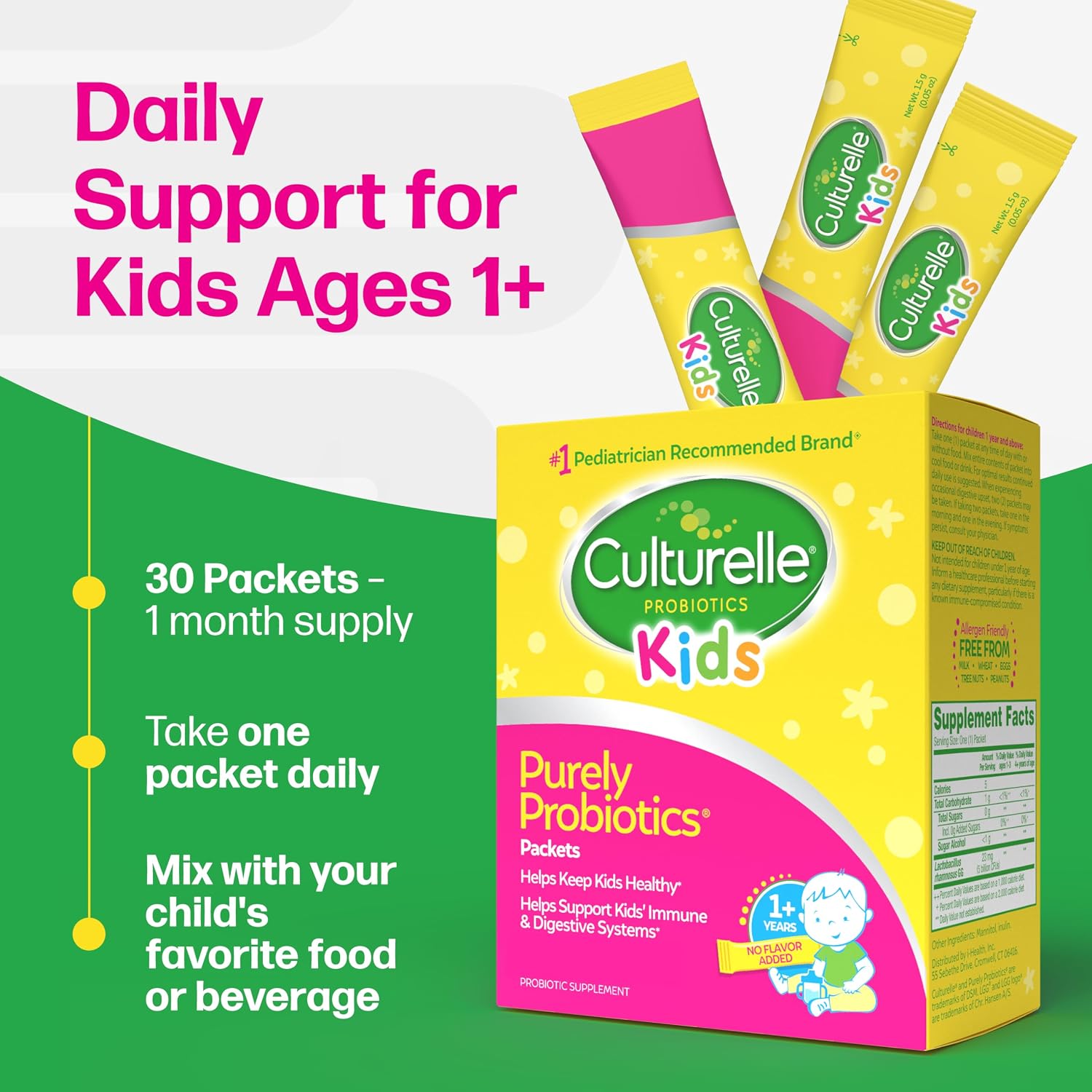 Culturelle Kids Packets Daily Probiotic Supplement | Helps Support a Healthy Immune & Digestive System* | #1 Pediatrician Recommended Brand††† | 50 Single Packets | Package May Vary | From the #1 Pediatrician-Recommended Brand± Digestive Gut Health & Imm…