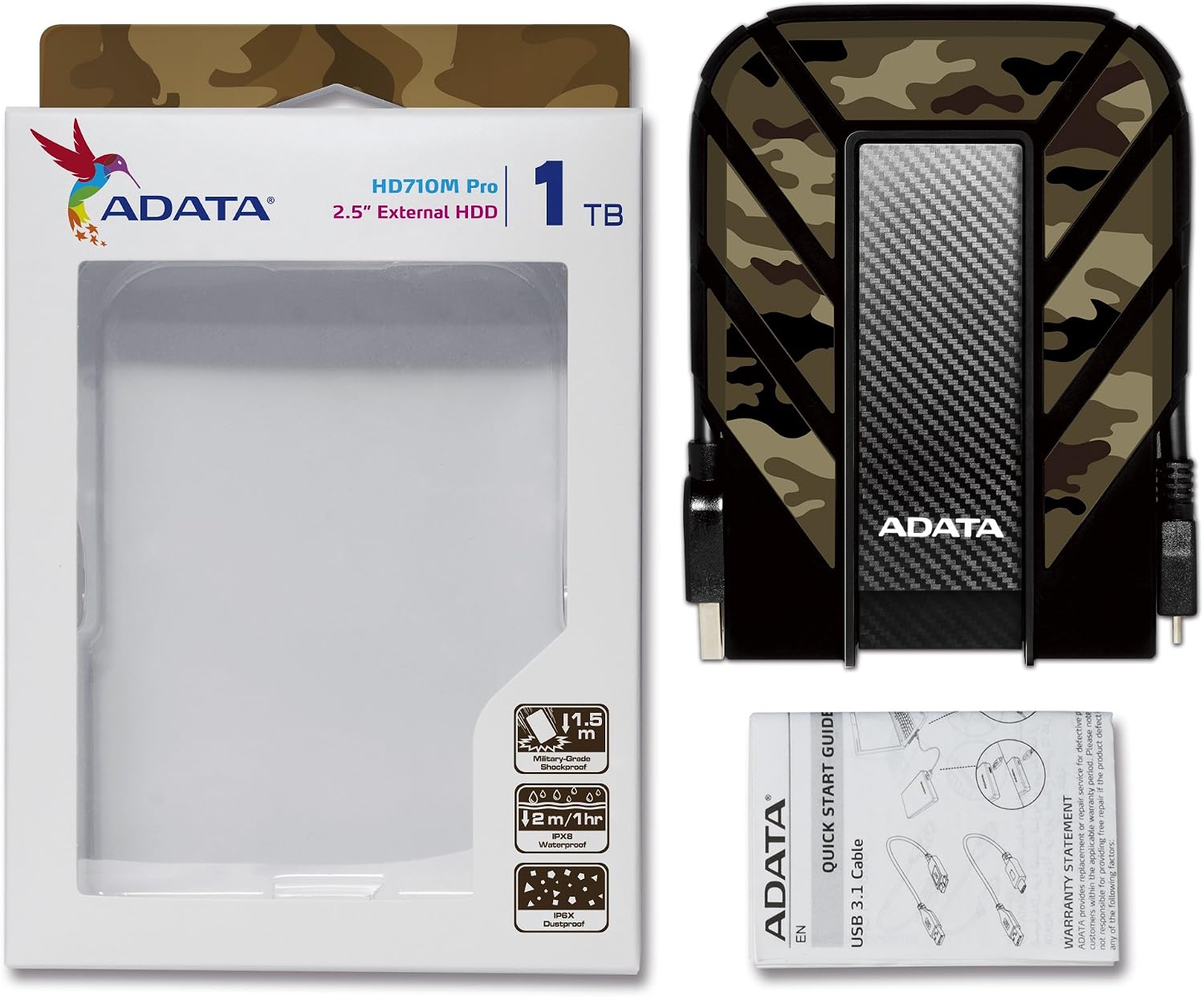 ADATA HD710 Pro - 4 TB External Hard Drive - Shockproof, Waterproof & Dustproof - Durable Storage - For Gamers, Students & Professionals - Mac, PC & Linux Compatible - Black - AHD710P-1TU31-CBK