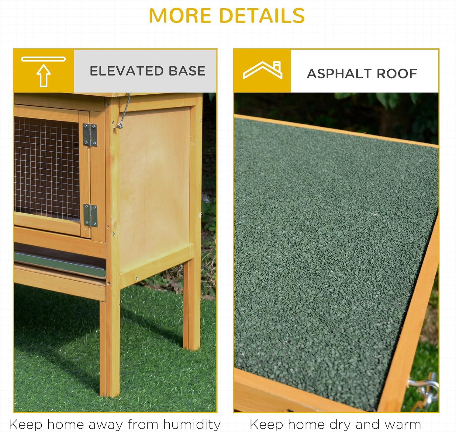PawHut Wooden Rabbit Hutch Bunny Cage Openable Waterproof Roof for Rabbits | No Leak Tray, Solid Fir Wood Build, for Chickens, Ducks, Indoor/Outdoor