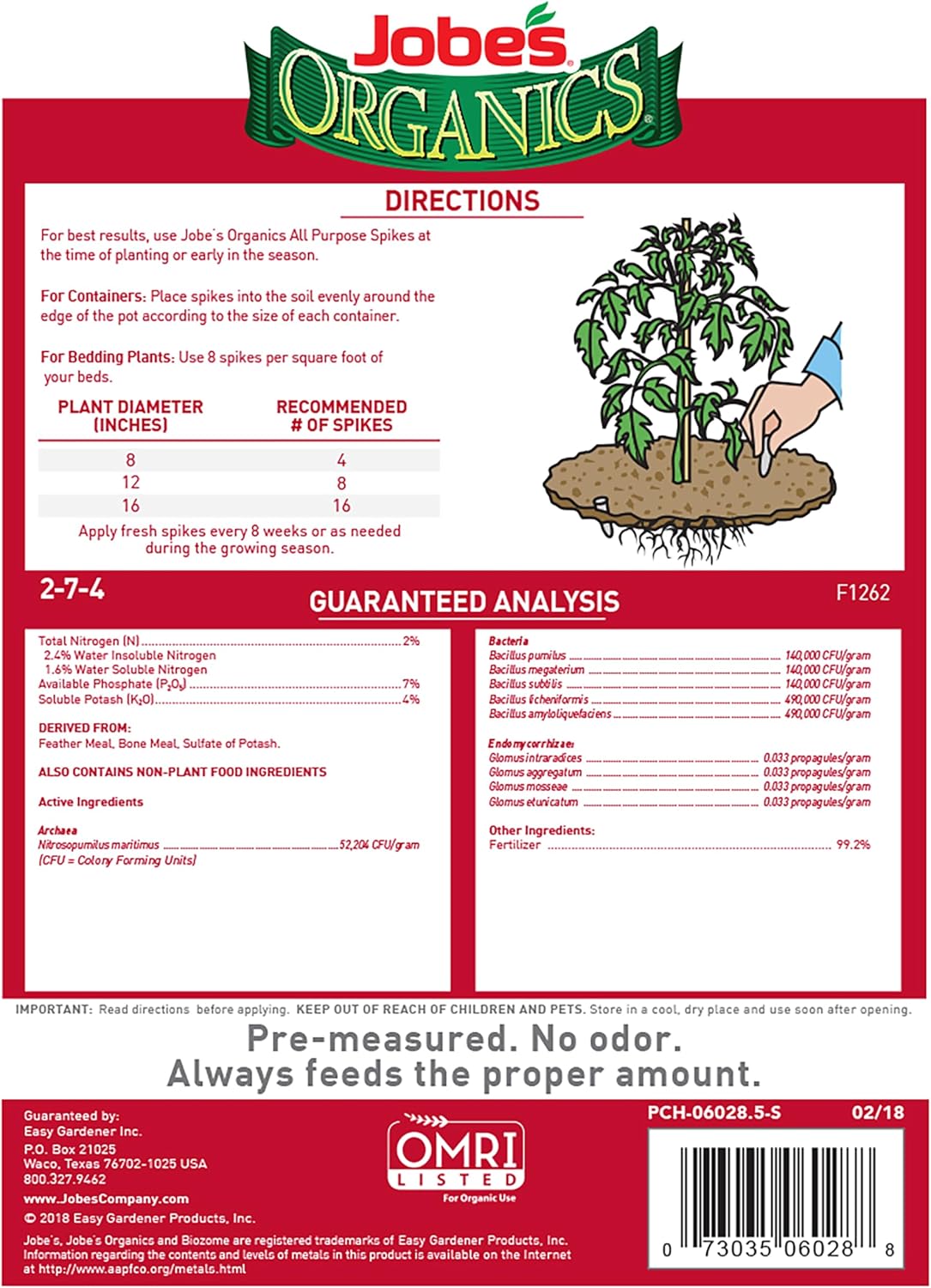 Jobe’s Organics All Purpose Fertilizer Spikes, Easy Plant Care Fertilizer for Vegetables, Flowers, Shrubs, Trees, and Plants, 50 Count