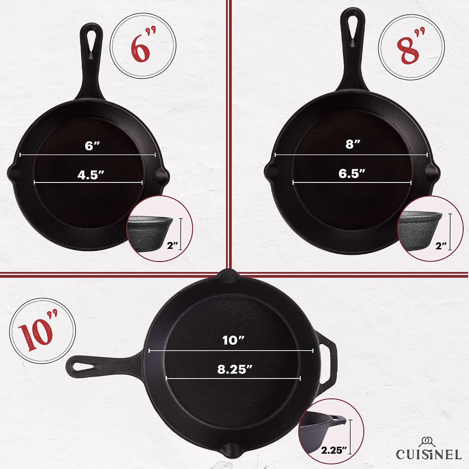 Cast Iron Skillet - 10"-Inch Frying Pan with Pour Spouts + Pan Scraper + Silicone Grip Handle Cover Holder - Pre-Seasoned Oven Cookware - Indoor/Outdoor Use - Stovetop, Induction. PFAS and PFOA-free