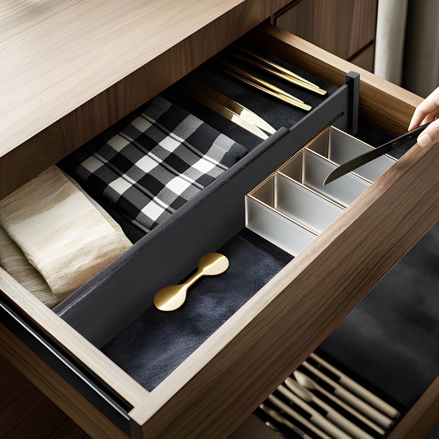 Utoplike 4 Pcs Bamboo Kitchen Drawer Dividers, Large Drawers Organizers | Adjustable Spring Loaded Expandable Organization, Works in Dresser, Bathroom, Bedroom, Office, Fit 17.8"-20.6" Drawer, 2.4"H