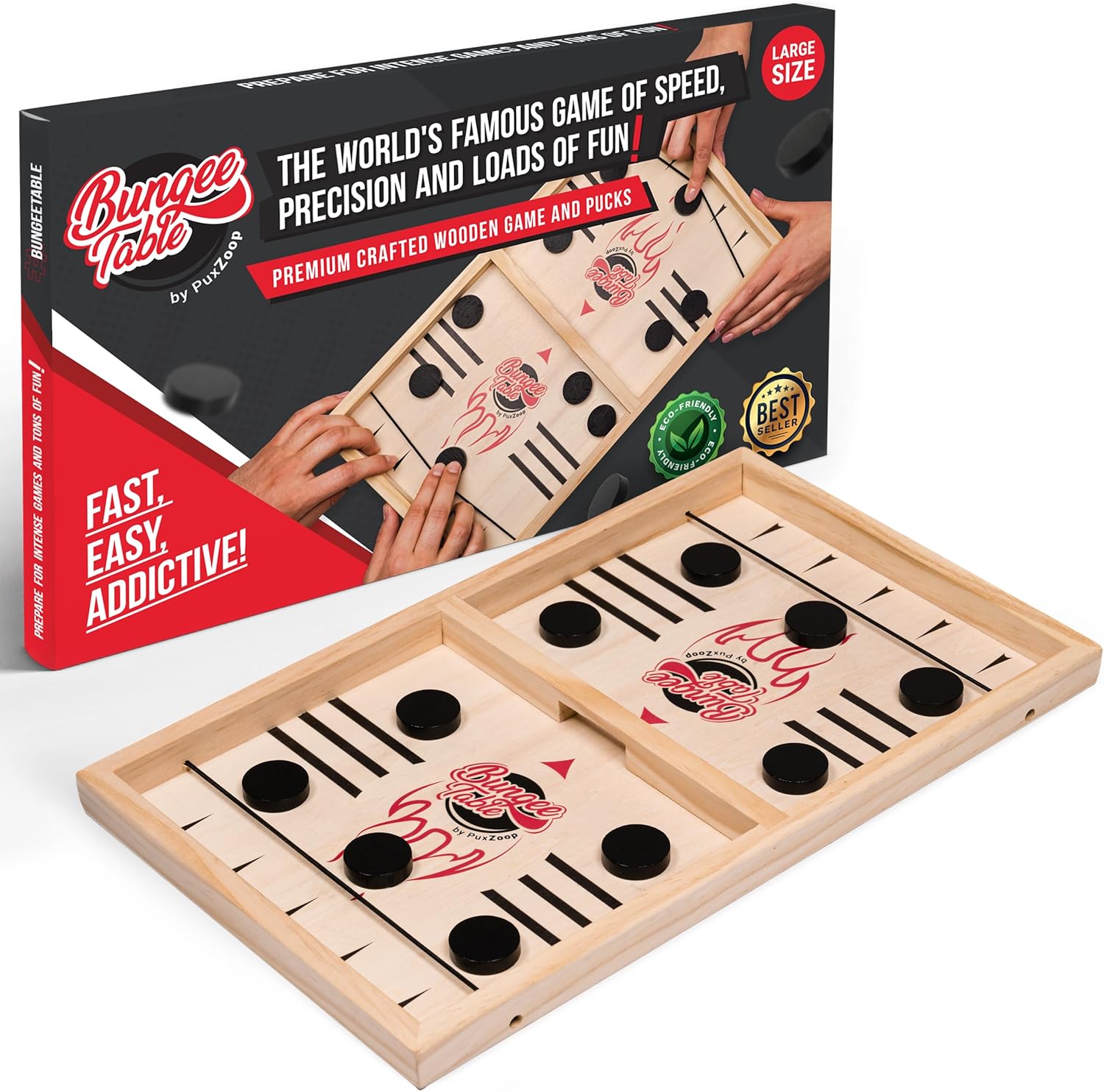 Fast Sling Puck Game - Test Your Speed and Accuracy with This Fast-Paced Wooden Air Hockey Board Game - Guaranteed Fun for Family Night or Friends