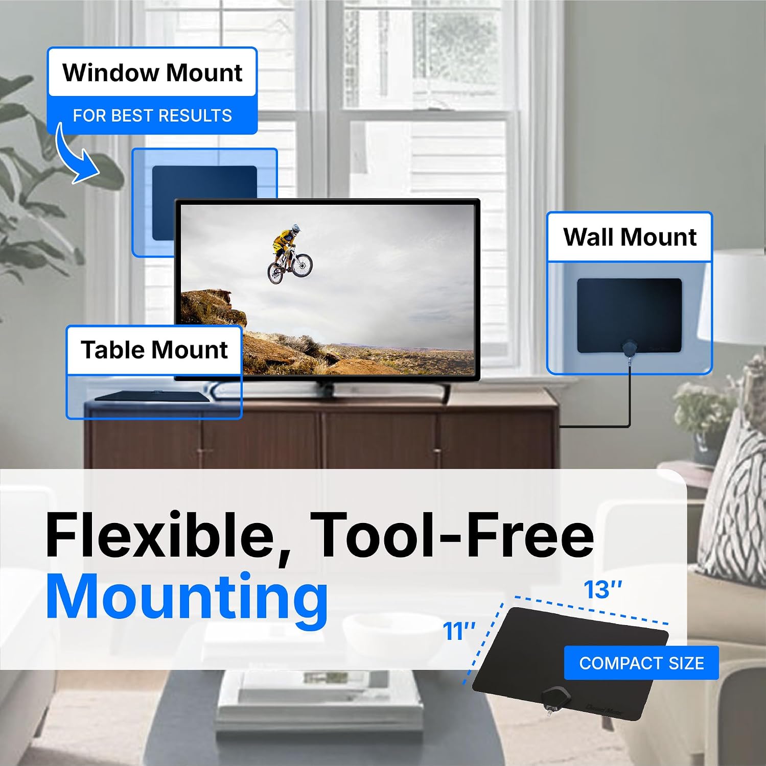 Channel Master FLATenna - Indoor Digital HDTV Antenna, 12' Coaxial Cable, Superior Reception Range & Signal Reliability, Supports 4K Smart TVs