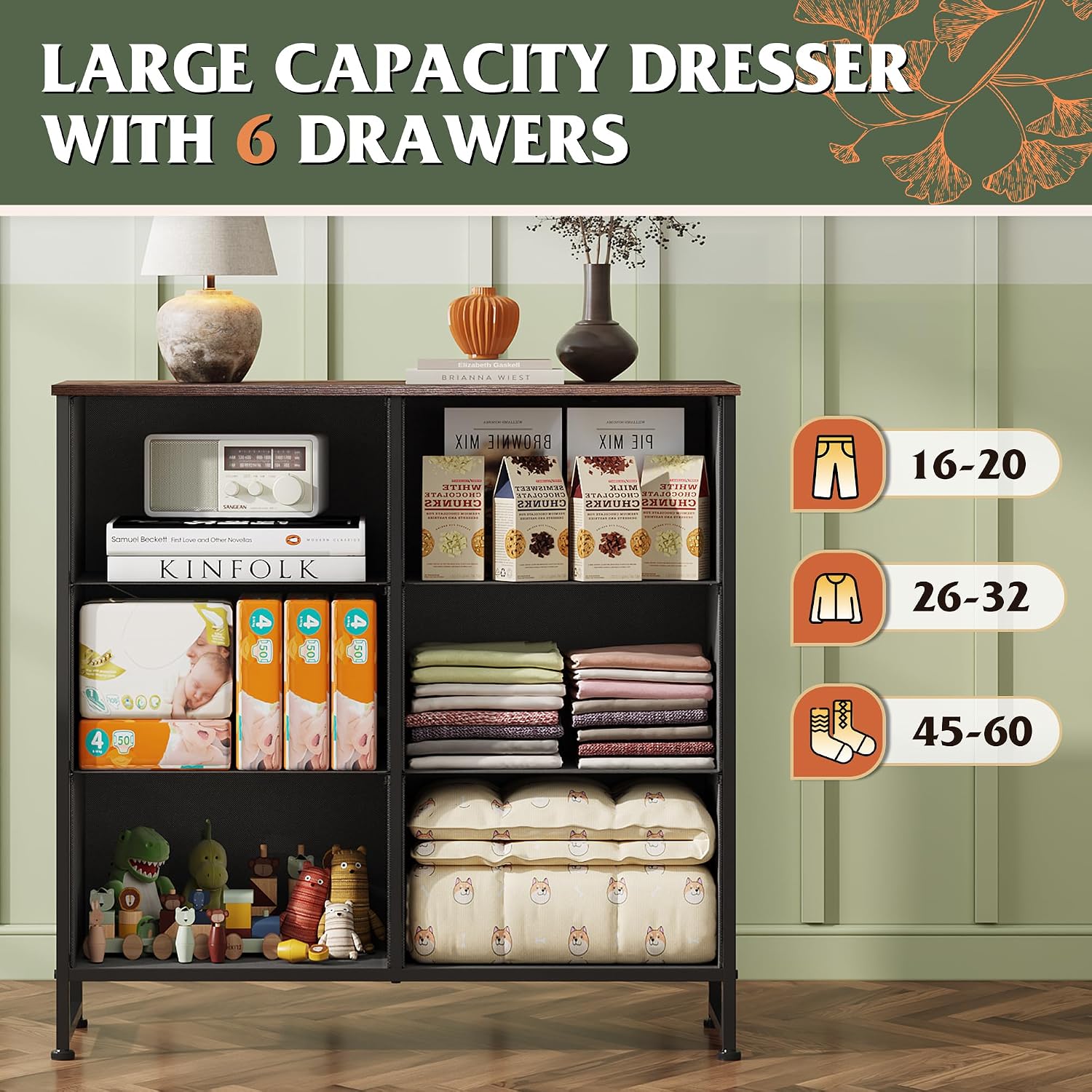 WLIVE Dresser for Bedroom with 6 Drawers, Light Grey