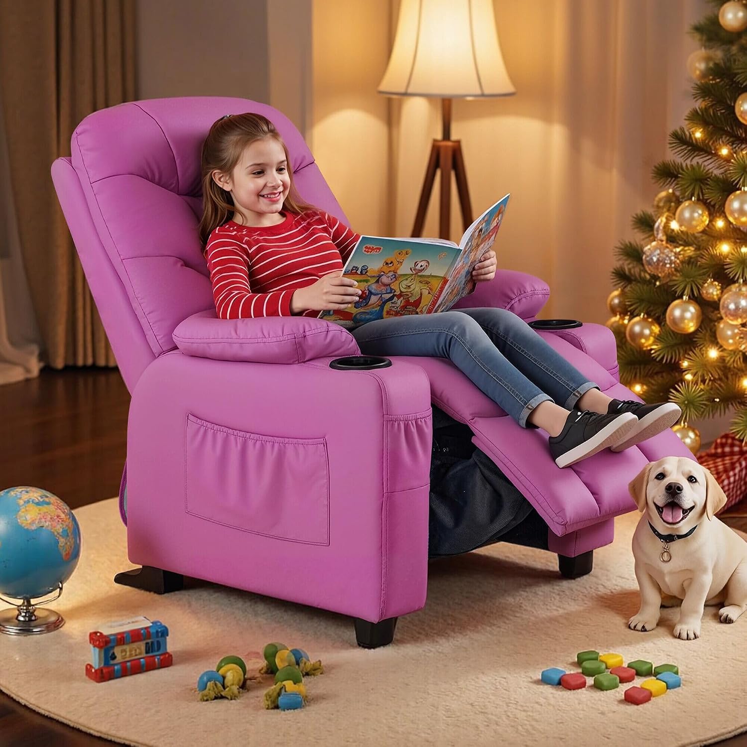 MCombo Big Kids Recliner for Ages 3+, Toddlers Recliner 7355 Velvet, Blue