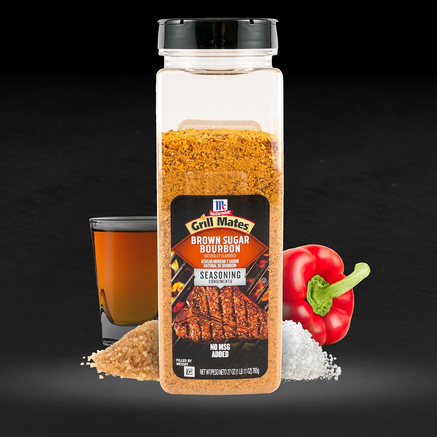 McCormick Grill Mates Brown Sugar Bourbon Seasoning, 27 oz - One 27 Ounce Container of Brown Sugar Bourbon Seasoning Made of Molasses, Red Bell Peppers, and More for Steak, Poultry, and Vegetables