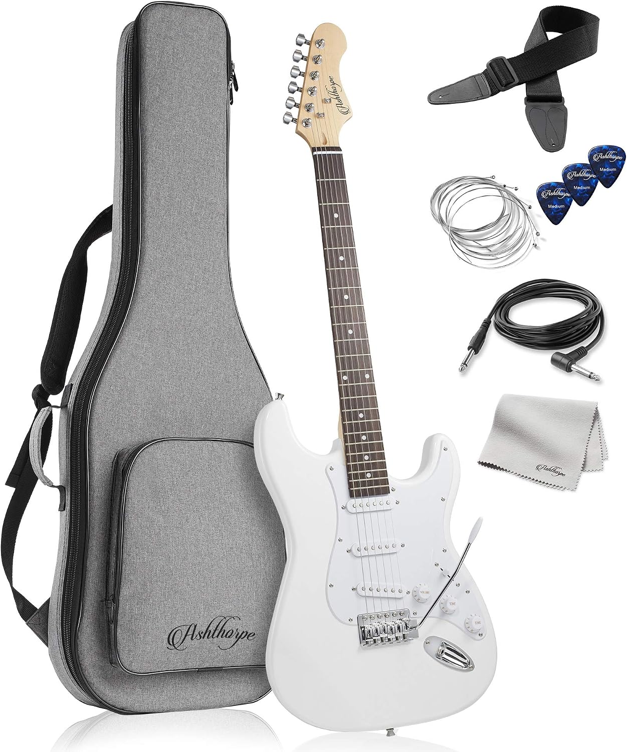 Ashthorpe 39-Inch Electric Guitar (Blue-Black), Full-Size Guitar Kit with Padded Gig Bag, Tremolo Bar, Strap, Strings, Cable, Cloth, Picks