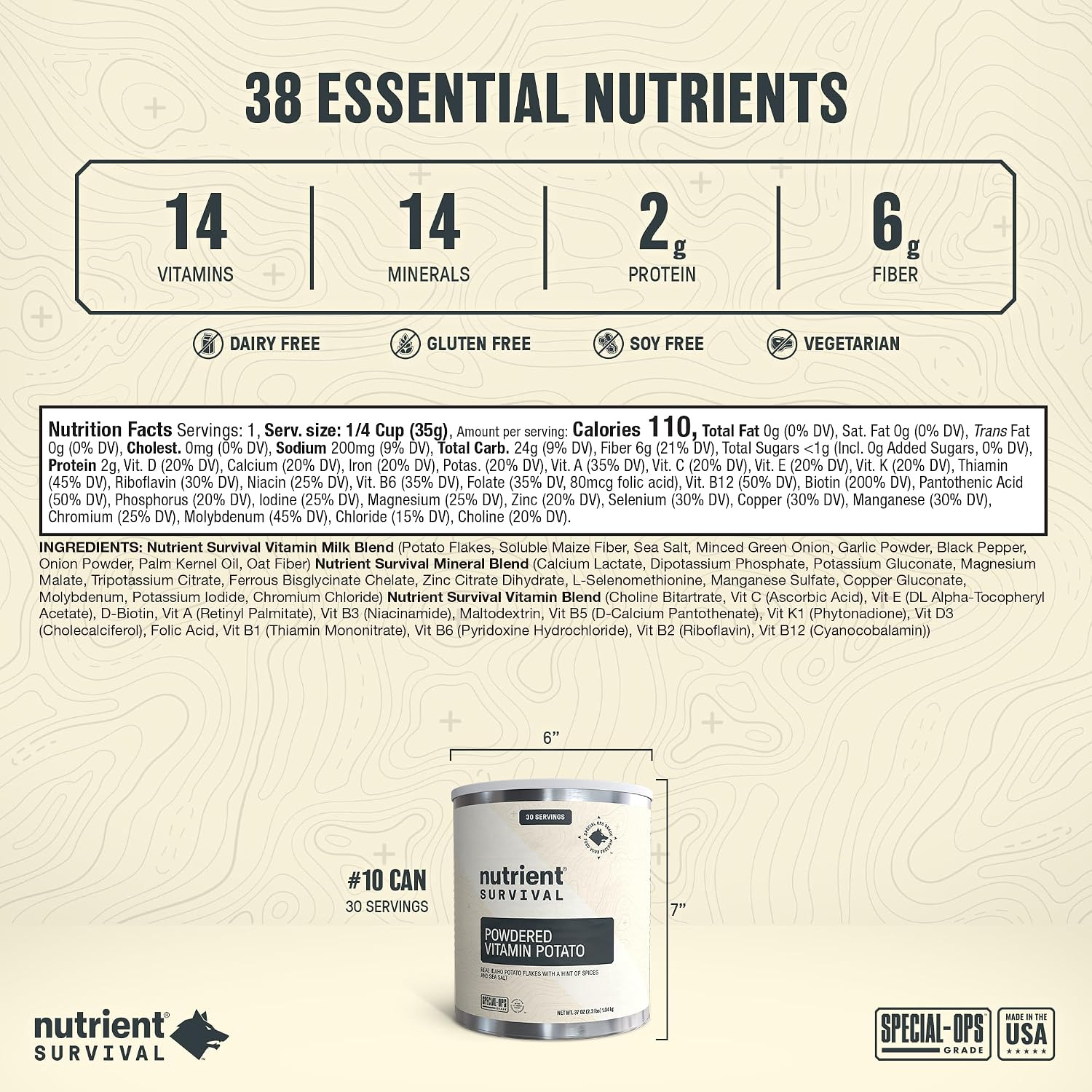 Nutrient Survival Vitamin Powdered Milk, Freeze Dried Prepper Supplies & Emergency Food Supply, 21 Essential Nutrients, Soy & Gluten Free