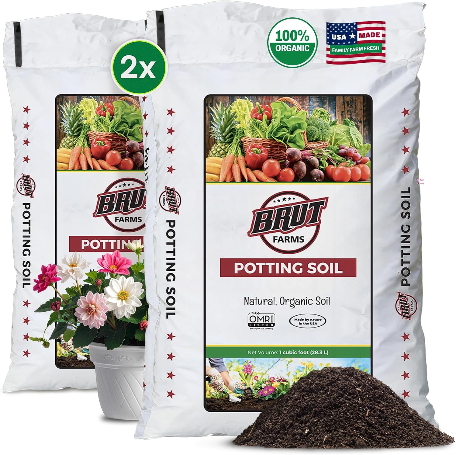 Brut Organic Potting Soil 1 CU FT – Premium Plant Soil with Organic Worm Castings, Trace Minerals & Perlite – Chemical-Free