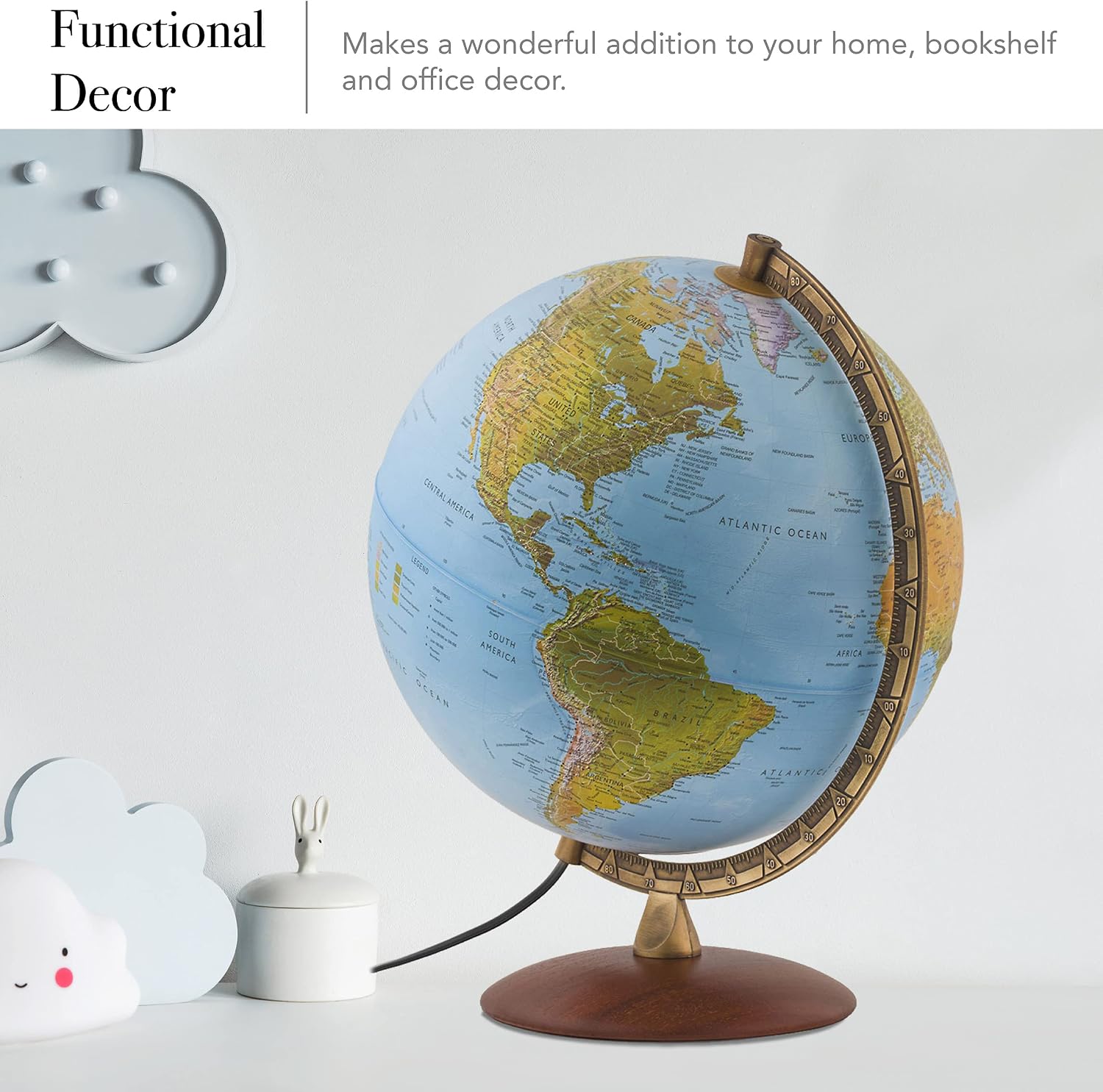 Waypoint Geographic Light Up Globe - Lugano 12” Desk Decorative Illuminated Globe with Stand and Blue Ocean, Up to Date