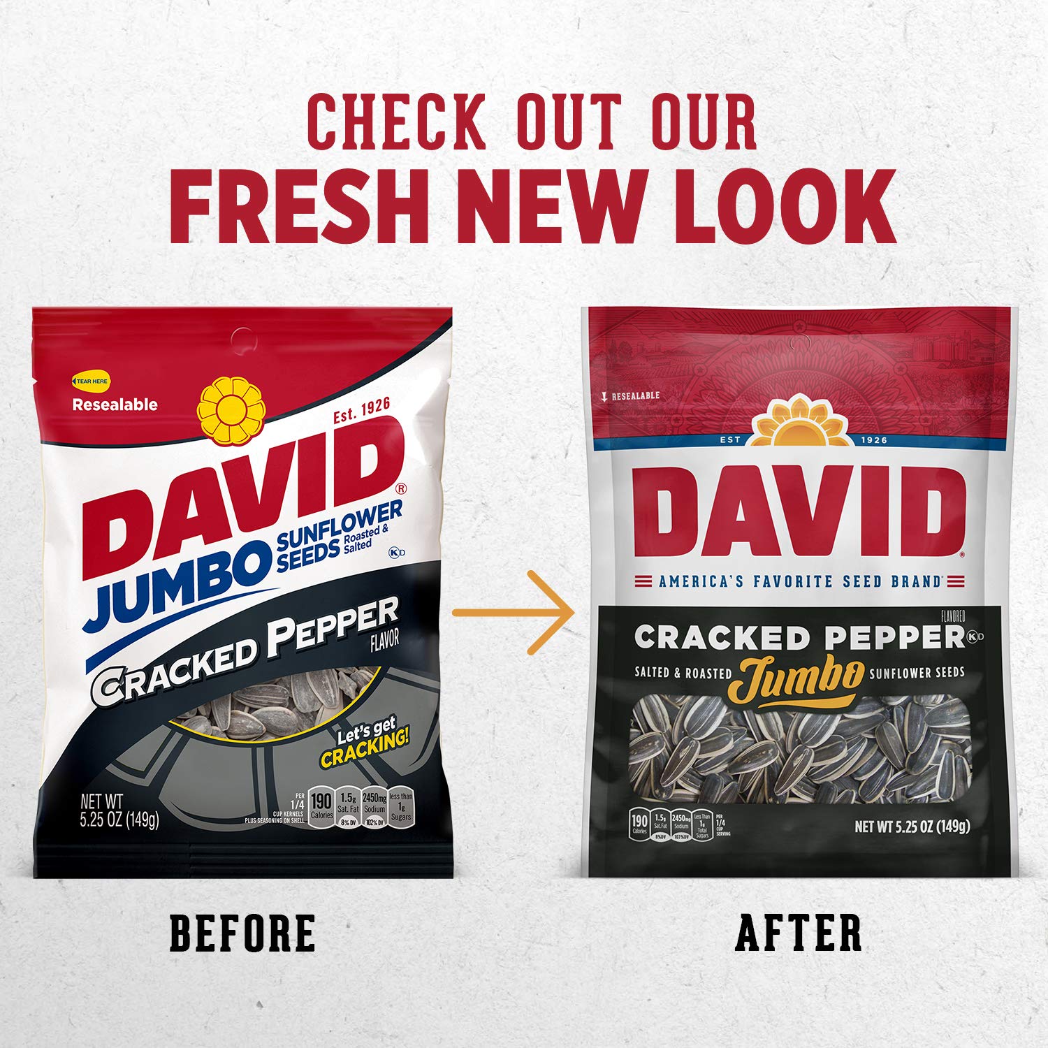 DAVID Jumbo Sunflower Seeds, Cracked Pepper Flavor, 5.25 oz.