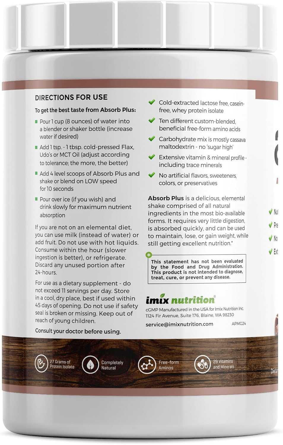 Isolate Protein - Diet Supplement for Improved Gut Health, Extra Nutritional Support, Non-GMO, Gluten-Free, Lactose-Free, Casein-Free (2.2 Lbs, Simply Vanilla)