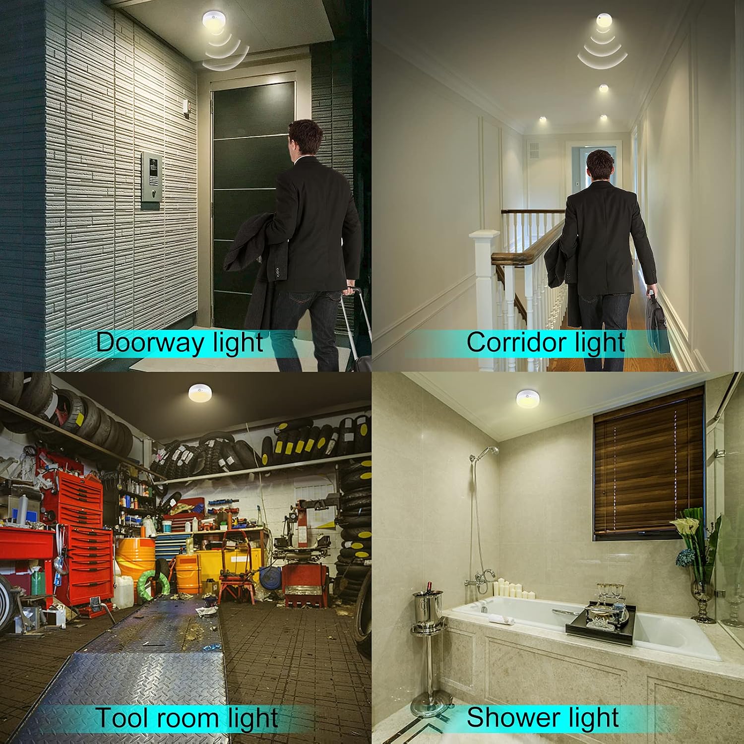 BIGMONAT Wireless Ceiling Light with Remote and Timer, Dimmable Motion Sensor Shower Light