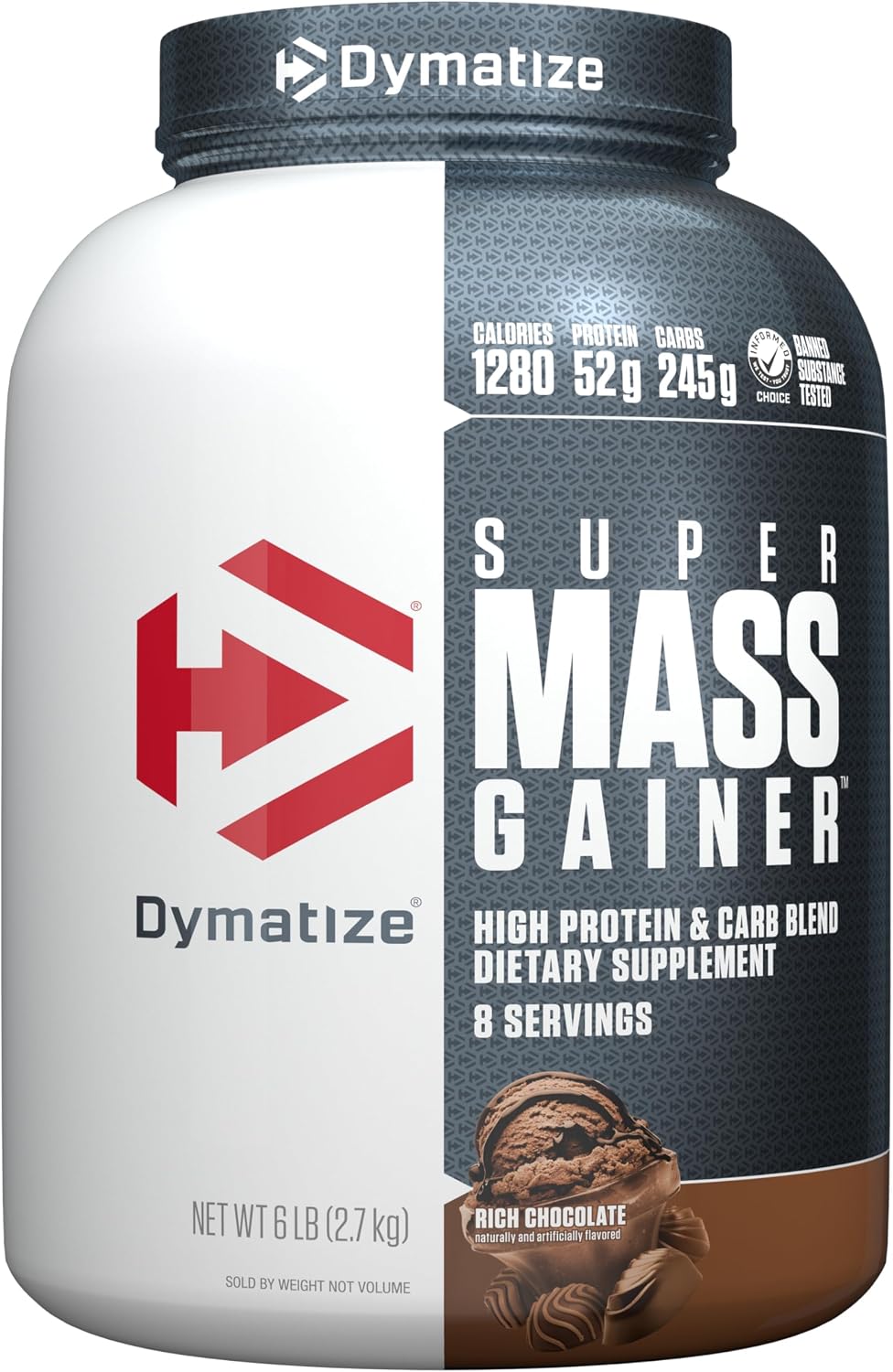 Dymatize Super Mass Gainer Protein Powder, Gourmet Vanilla, 52g Protein, 1g Creatine, 1280 Calories, 10.7g BCAAs, 245g Carbs, Contains Whey Protein Powder, Isolate, and Casein (8 Servings)