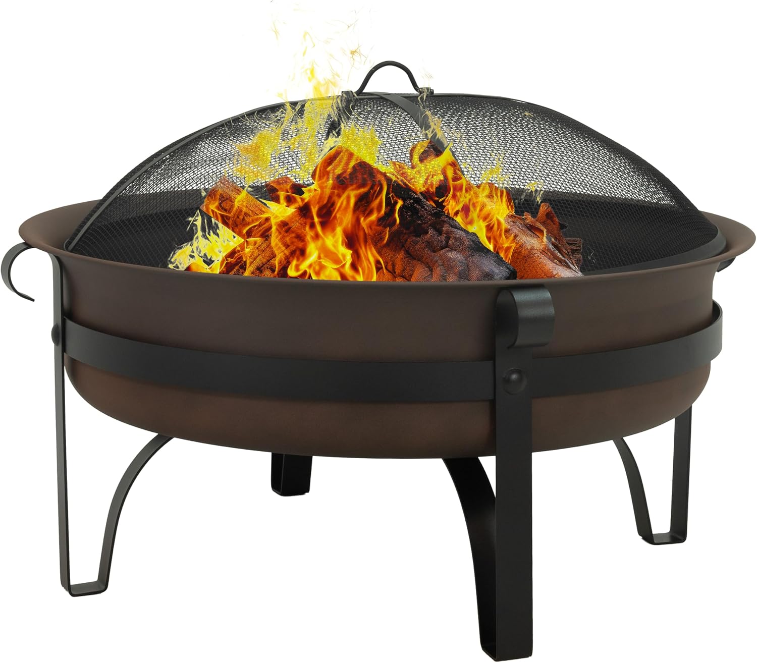 Sunnydaze Round Patio Fire Pit for Outside Wood Burning, Dark Bronze, 29"