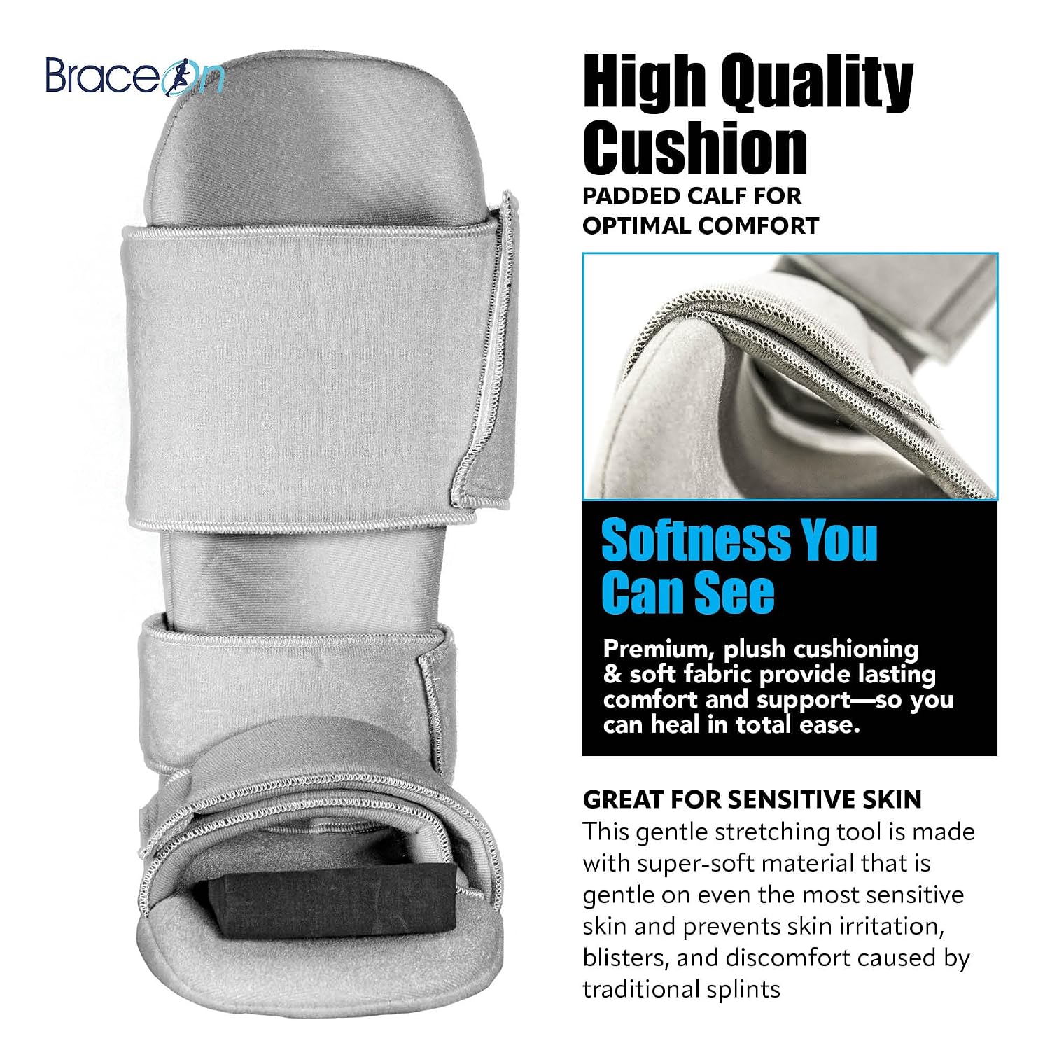 Brace On 90 Degree Night Splint, 3 Straps, Adjustable, Foam Wedge, Medium | Fits Men's Shoe Size 6-8 and Women's 7.5-9.5, Overnight Positioning, Ultra-Soft Materials, Removable Foam Wedge