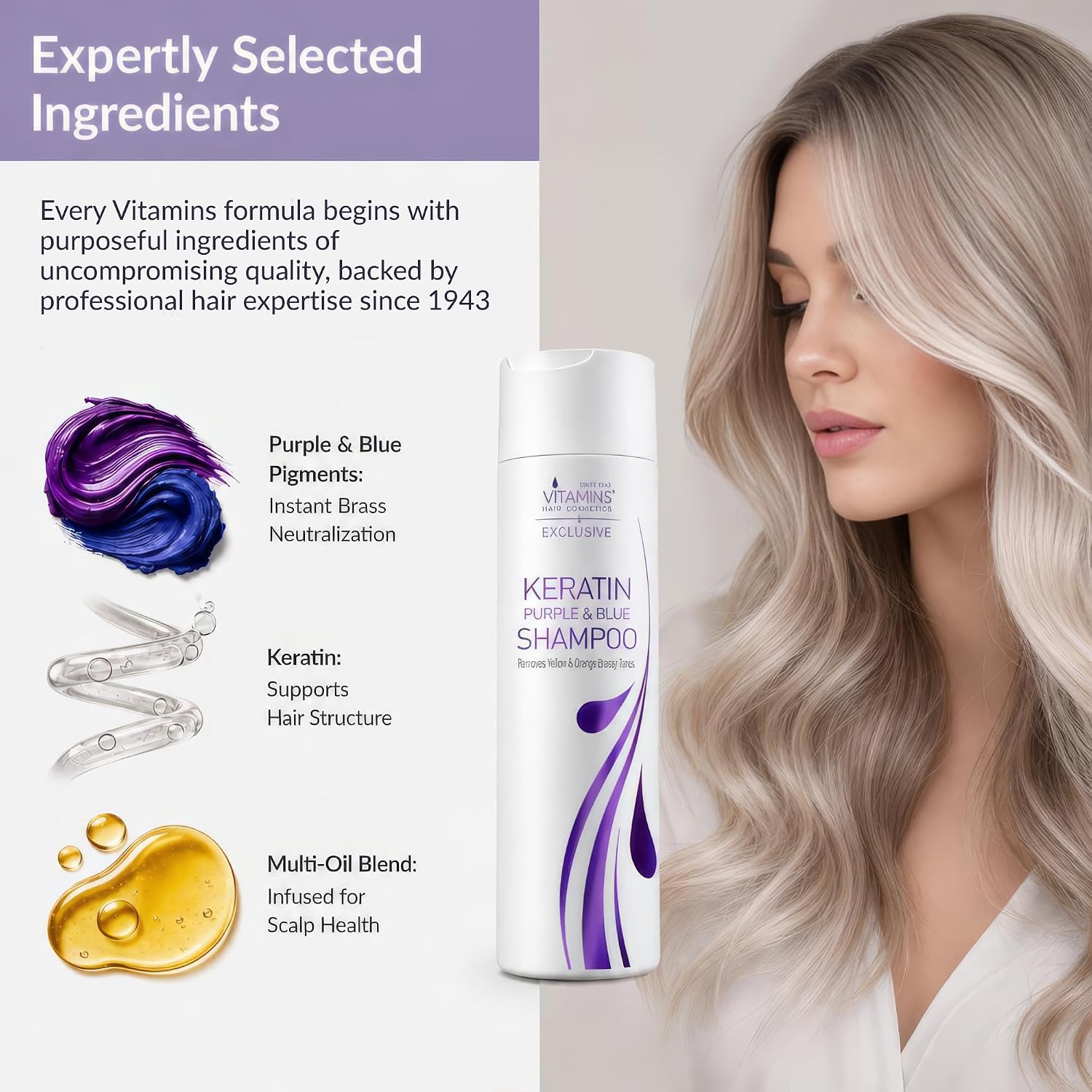 VITAMINS hair cosmetics Keratin Purple Blue Shampoo Anti Brass for Blondes