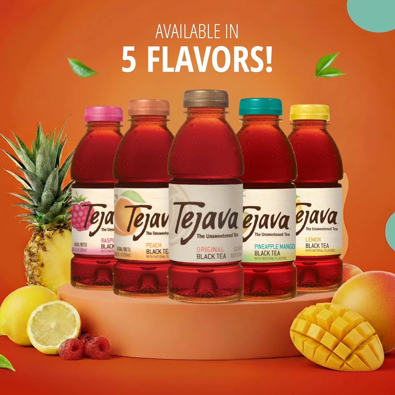 Tejava Pineapple Mango Unsweetened Black Iced Tea, 16.9 fl oz, Pack of 12
