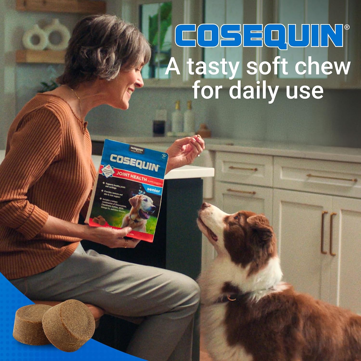 Nutramax Cosequin Dog Joint Supplement for Senior Dogs, Soft Chews, 60ct | Glucosamine + Chondroitin, MSM, Omega-3s, Beta-Glucan, Promotes Skin & Coat, Immune Health, Joint Support for Older Dogs