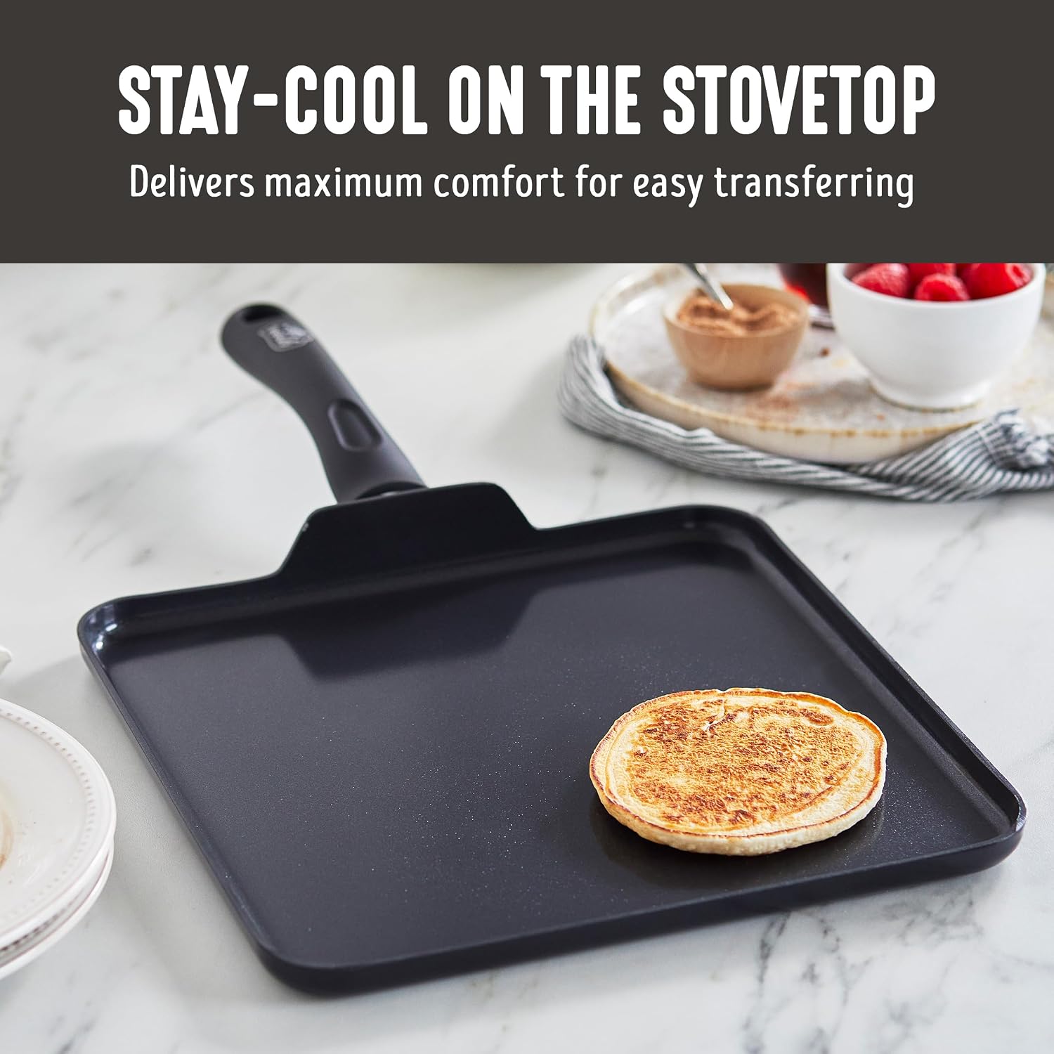 GreenLife Soft Grip Diamond Healthy Ceramic Nonstick 11" Griddle Pan, PFAS-Free, Dishwasher Safe, Black
