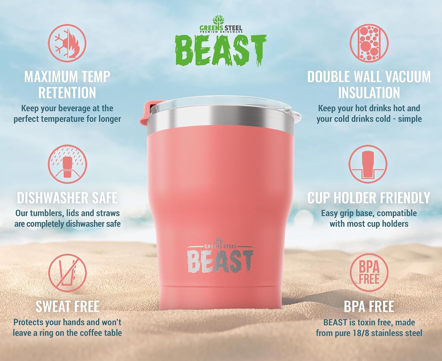 Beast 30 oz Tumbler Stainless Steel Vacuum Insulated Coffee Ice Cup Double Wall Travel Flask (Cupcake Pink)