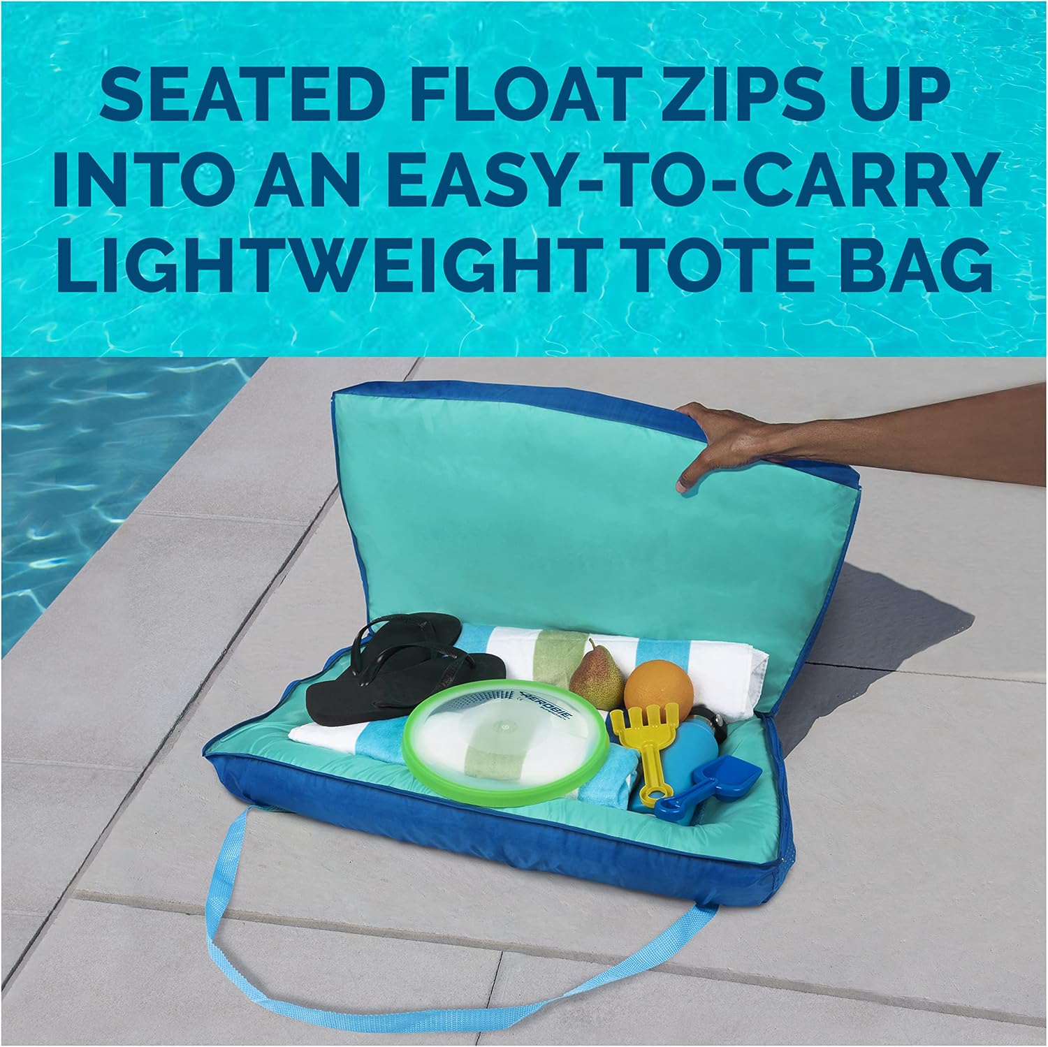 SwimWays Pack-N-Float 2-in-1 Pool Chair and Tote Bag, Blue Palm