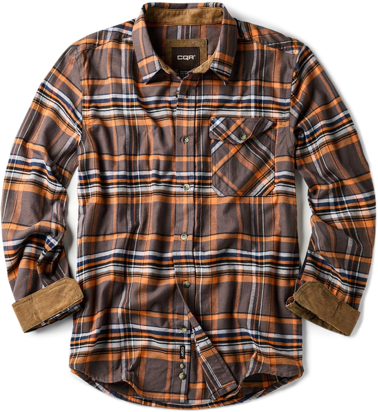 CQR Men's 100% All Cotton Button Down Flannel Shirts, Long Sleeve Brushed Warm Soft Casual Outdoor Plaid Shirt