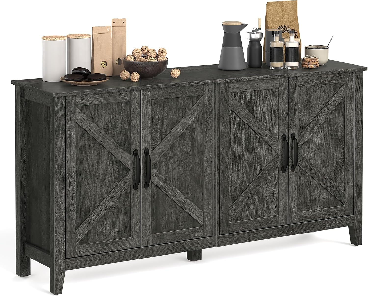 VASAGLE LIRY Collection - Storage Cabinet, Buffet Cabinet, Sideboard, Credenza, with Adjustable Shelves, for Entryway, Rustic White and Honey Brown ULSC381W01